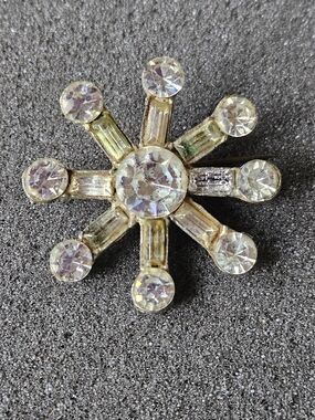 Gold-Tone Clear Crystal Starburst Brooch Pin.